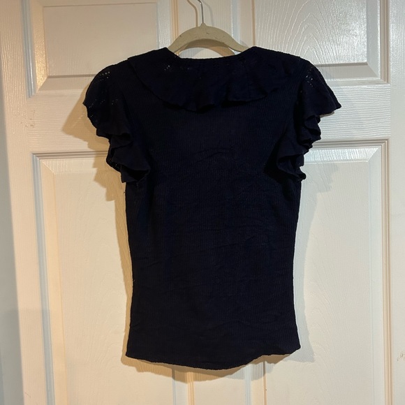 Lauren Ralph Lauren Petite Flutter Sleeve Linen Crotchet Top - Picture 3 of 5